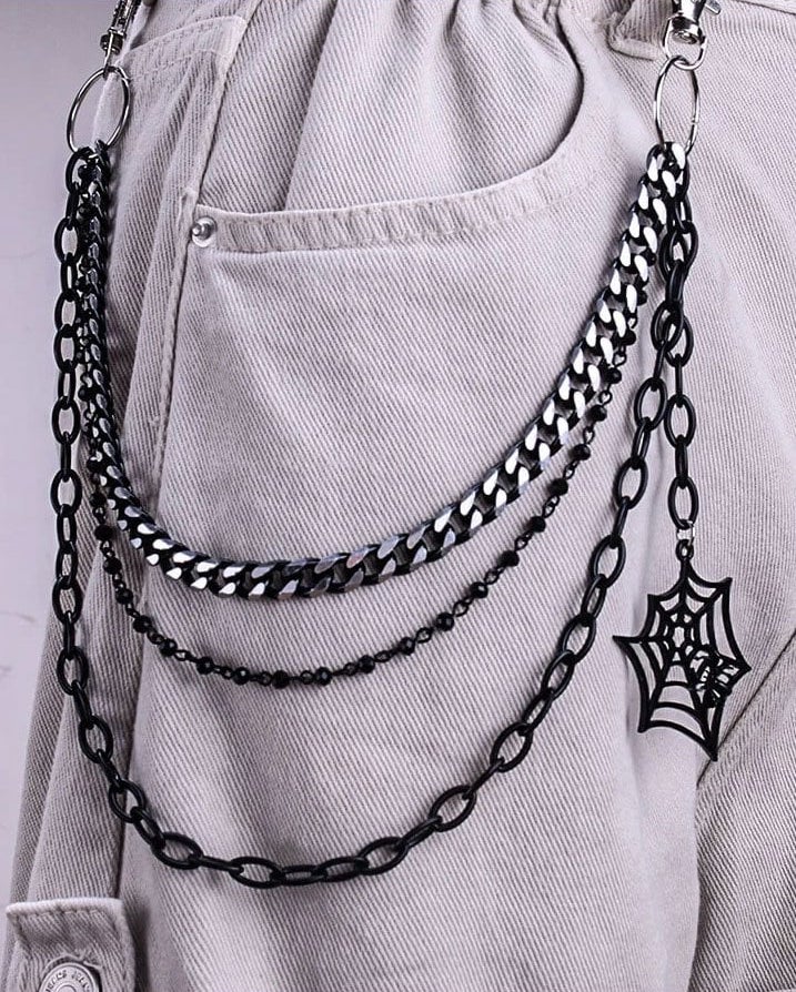 black gothic wallet chain with a spider web attached