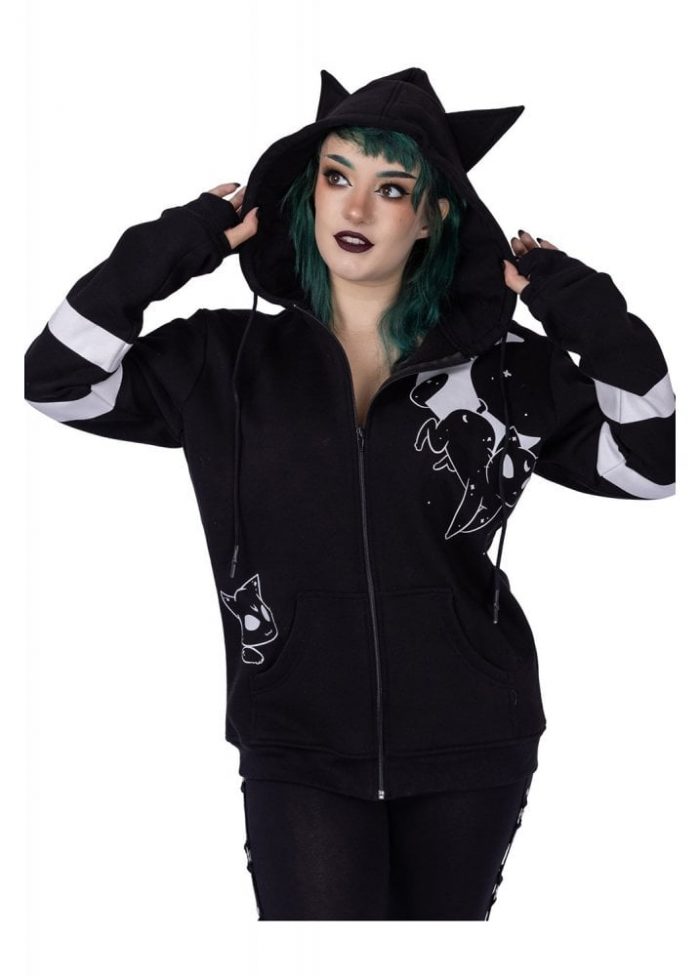 Woman in a gothic zip up hoodie