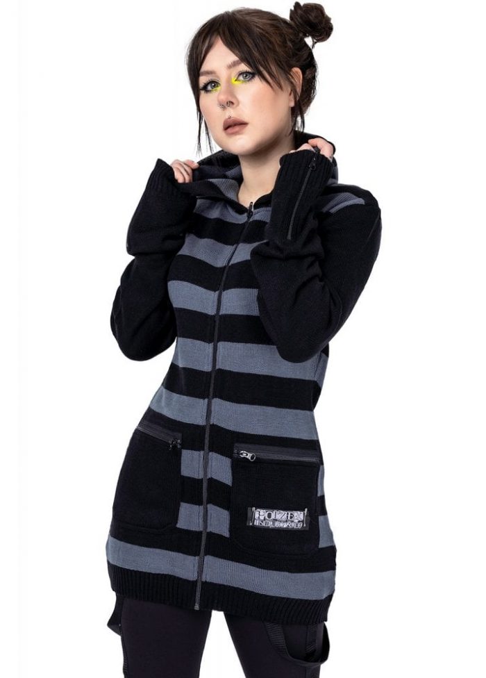 Woman in stripy cardigan