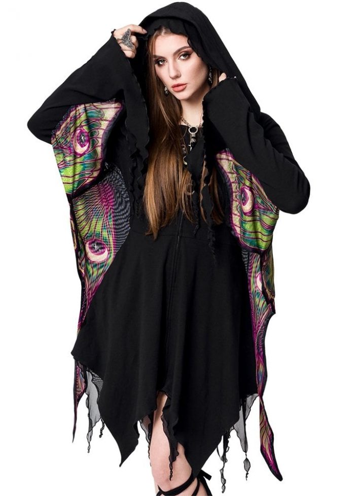 Woman in a colourful hoodie