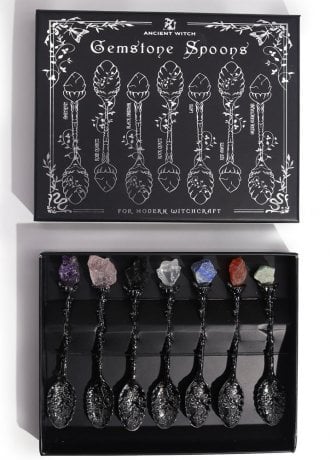 Ancient Witch Dark Silver Gemstone Crystal Witch Spoons