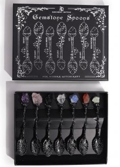 Dark Silver Gemstone Crystal Witch Spoons