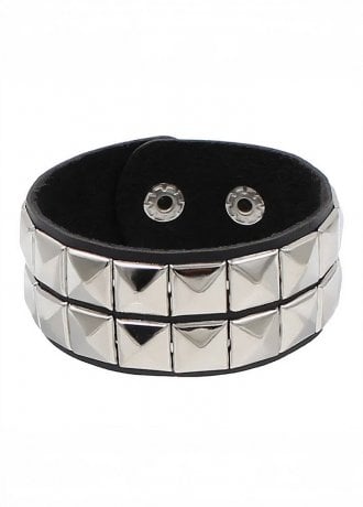 Attitude Clothing 2 Row Silver Pyramid Wristband