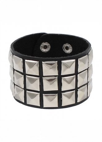 Attitude Clothing 3 Row Silver Pyramid Wristband