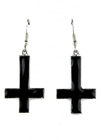 Attitude Clothing Black Cross Earrings