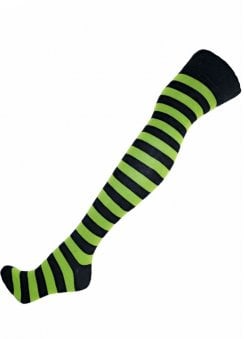 Black & Lime Striped Over The Knee Socks