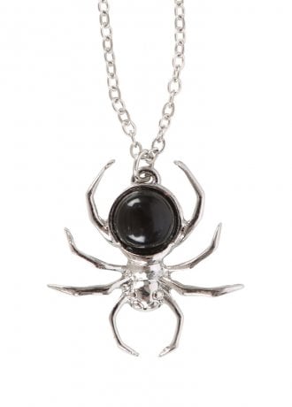 Attitude Clothing Black Obsidian Spider Pendant Necklace