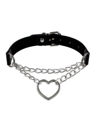 Attitude Clothing Black Strap Heart Ring Chain Choker