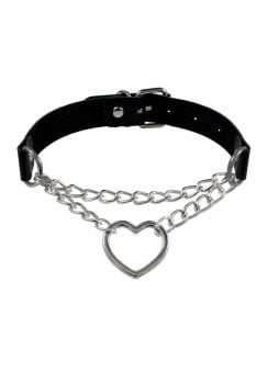 Black Strap Heart Ring Chain Choker