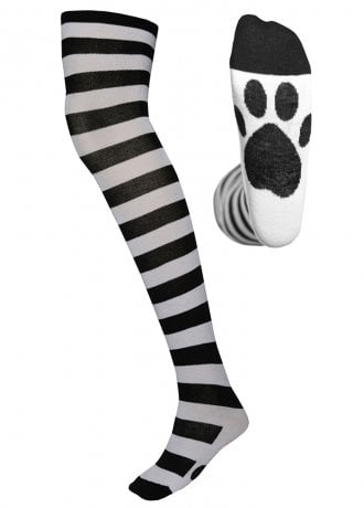 Attitude Clothing Black Striped Cat Paw Over The Knee Socks