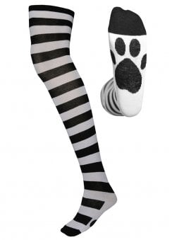 Black Striped Cat Paw Over The Knee Socks