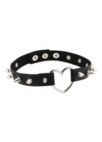 Attitude Clothing Black Stud Heart Ring Choker