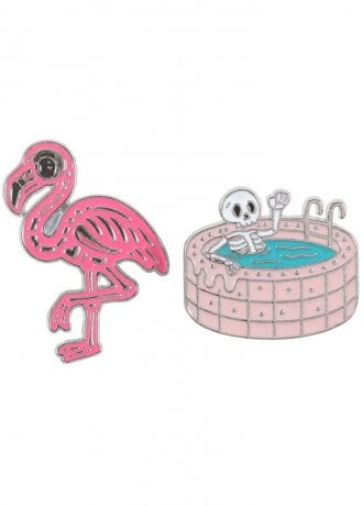 Attitude Clothing Dead Cool Skeleton & Flamingo Enamel Pin Badge Set