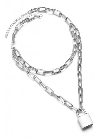 Attitude Clothing Double Chunky Chain Padlock Necklace