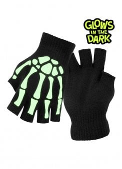 Glow In The Dark Skeleton Fingerless Gloves