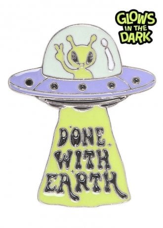Attitude Clothing Glow In The Dark UFO Enamel Pin Badge