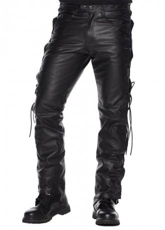 Attitude Clothing Lace-Up Leather Biker Trousers