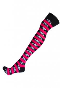 Pink Skull Stripe Over The Knee Socks