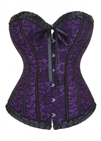 Attitude Clothing Purple Satin Corset With Black Lace