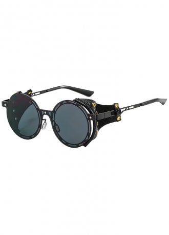 Attitude Clothing Round Lens Leather Rivet Sunglasses