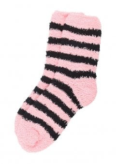 Spooky & Snug Fluffy Pink & Black Stripe Socks