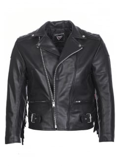 Tasseled Leather Biker Jacket