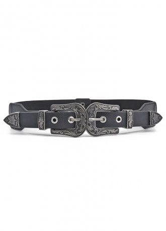 Attitude Clothing Western Faux Leather Double Buckle Belt
