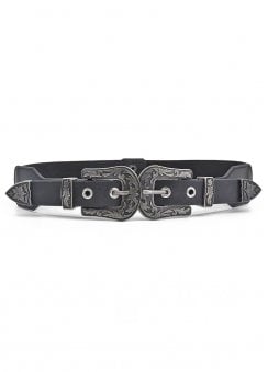 Western Faux Leather Double Buckle Belt