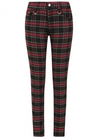 Banned Apparel Burgundy Tartan Forever Yours Trousers