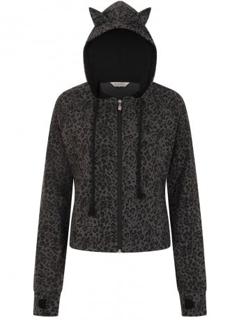 Banned Apparel Grey Leopard Vampire Kitty Hoodie