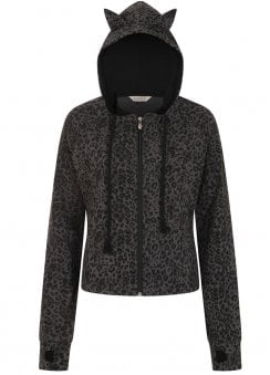 Grey Leopard Vampire Kitty Hoodie