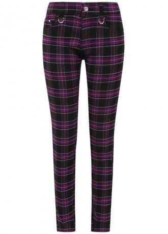 Banned Apparel Purple Tartan Forever Yours Trousers