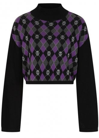 Banned Apparel Skull Argyle Crop Jumper