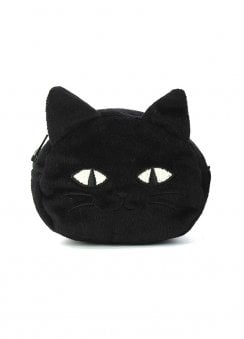 Furry Black Coin Purse With White Eyes