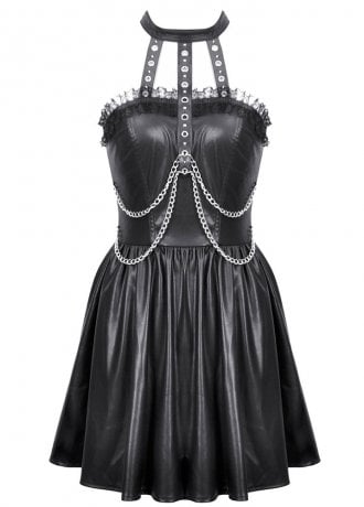 Dark In Love Gothic Eyelet & Chain Faux Leather Dress