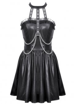 Gothic Eyelet & Chain Faux Leather Dress