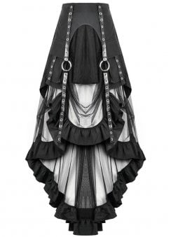 Metal Studded Punk Skirt with Mesh Tail