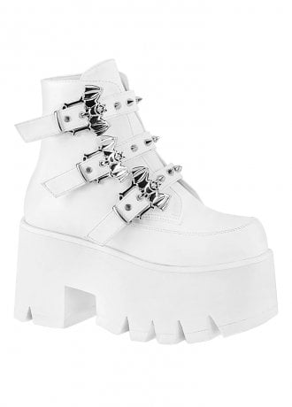 DemoniaCult Ashes 55 Chunky White Platform Ankle Boot