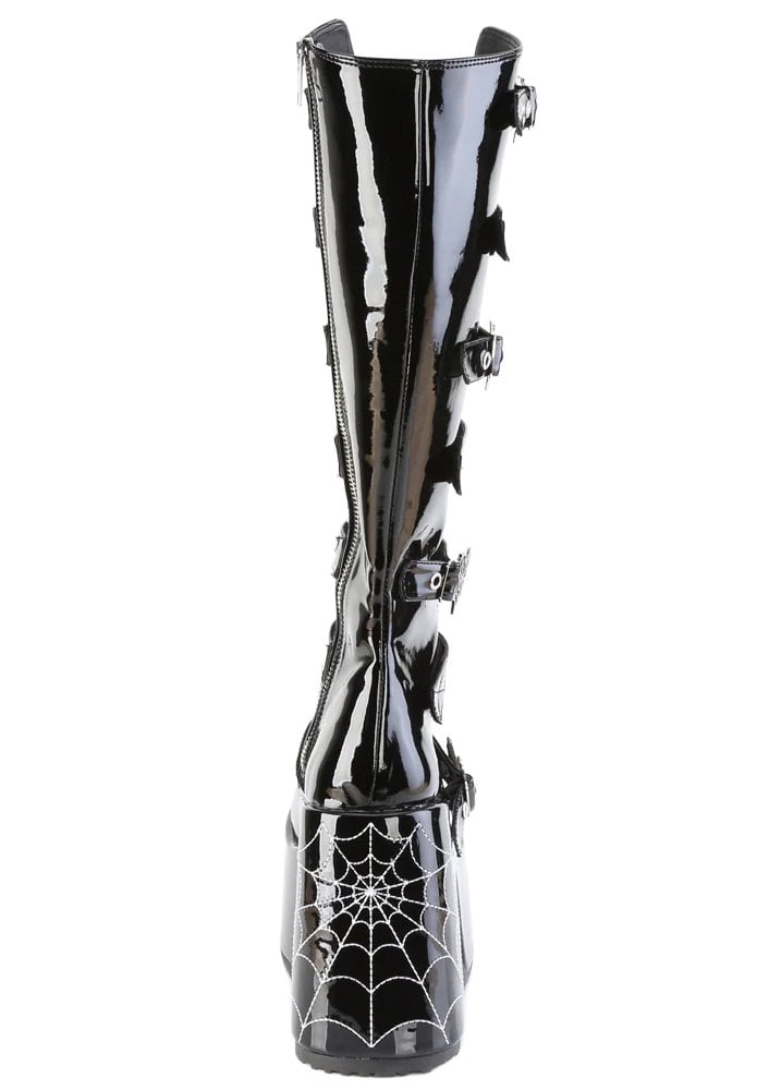 DemoniaCult Camel 223 Spiderweb Patent Knee High Boot