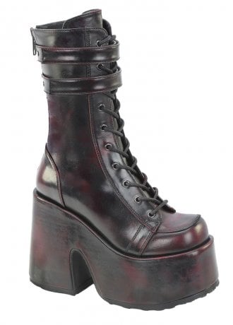 DemoniaCult Camel 250 Black-Burgundy Rub Off Platform Boot
