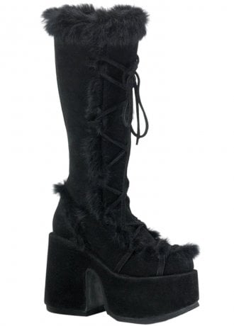 DemoniaCult Camel 311 Faux Fur Knee High Boot