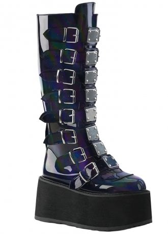 DemoniaCult Damned 318 Hologram Knee High Platform Boot