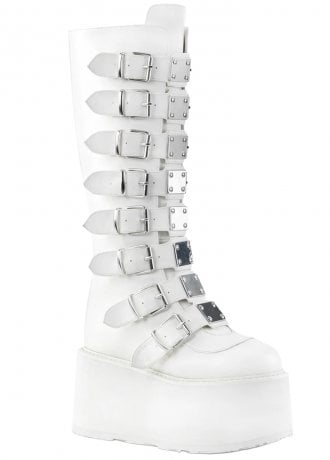 DemoniaCult Damned 318 White Knee High Platform Boot