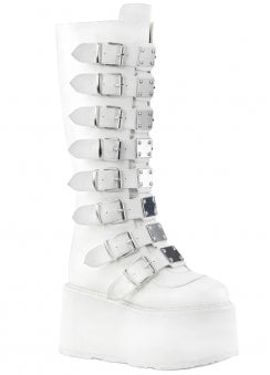 Damned 318 White Knee High Platform Boot