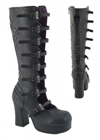 DemoniaCult Gothika 160 Bat Buckle Knee High Boot
