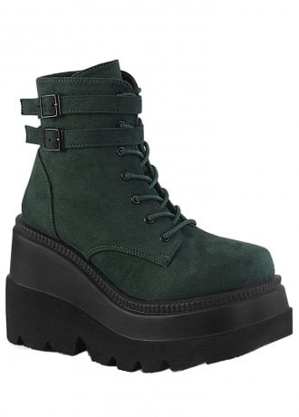 DemoniaCult Shaker 52 Emerald Vegan Suede Wedge Boot