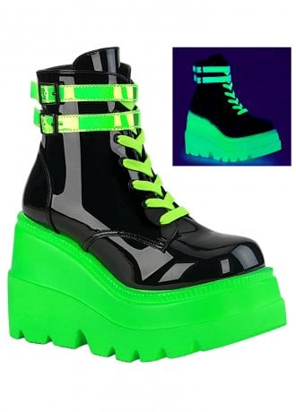 DemoniaCult Shaker 52 UV Neon Green Wedge Boot