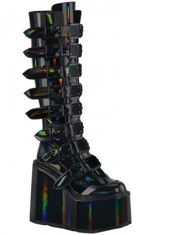 DemoniaCult Swing 815 Black Hologram Buckle Platform Boot
