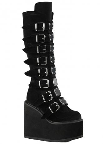 DemoniaCult Swing 815 Black Velvet Buckle Platform Boot
