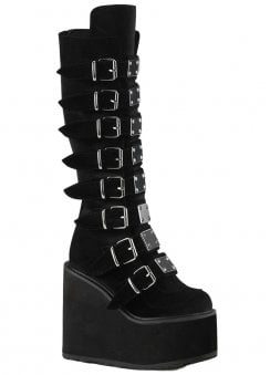 Swing 815 Black Velvet Buckle Platform Boot